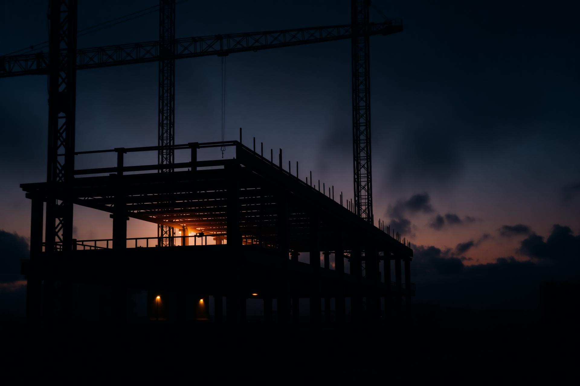 Construction site at dusk